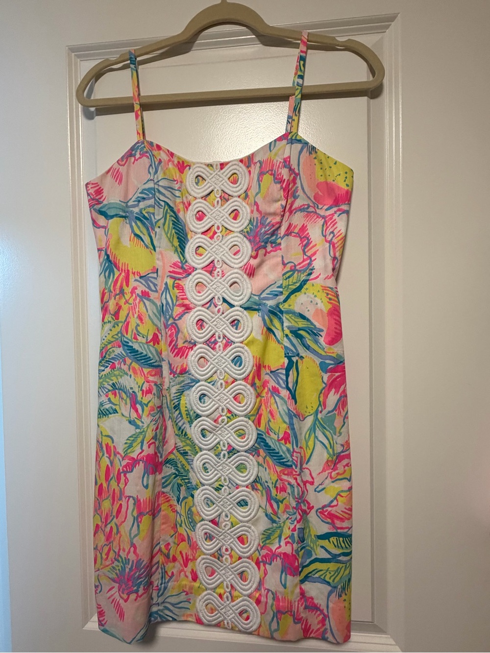 Lilly Pulitzer Tropical Print Spaghetti Strap Mini Dress in Pink, Yellow & Blue